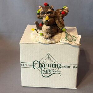 Vintage Charming Tails Figurine Mouse Fitz Floyd Christmas Raccoon Testing Light